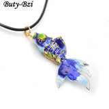 Cloisonne Goldfish Fish Pendant Leather Cord Chains Necklace