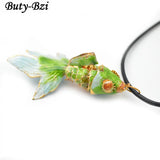 Cloisonne Goldfish Fish Pendant Leather Cord Chains Necklace