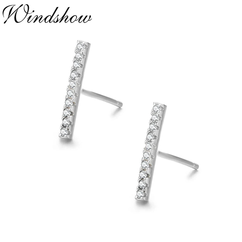 CZ Bar 925 Silver Stud Earrings Women Girls Kids Jewellery