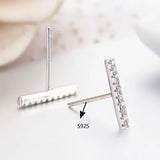 CZ Bar 925 Silver Stud Earrings Women Girls Kids Jewellery