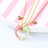 Colorful Dolphin Pendant Necklace 2PCS Set