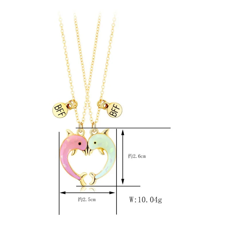 Colorful Dolphin Pendant Necklace 2PCS Set
