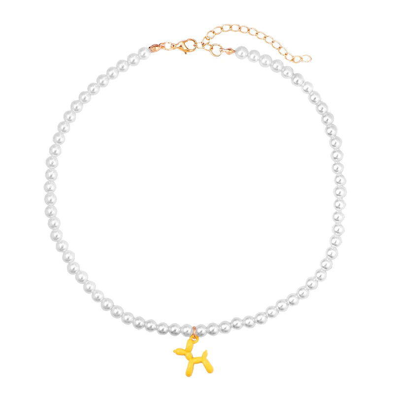 Colorful Enamel Balloon Dog Pendant Beaded Necklaces For Women