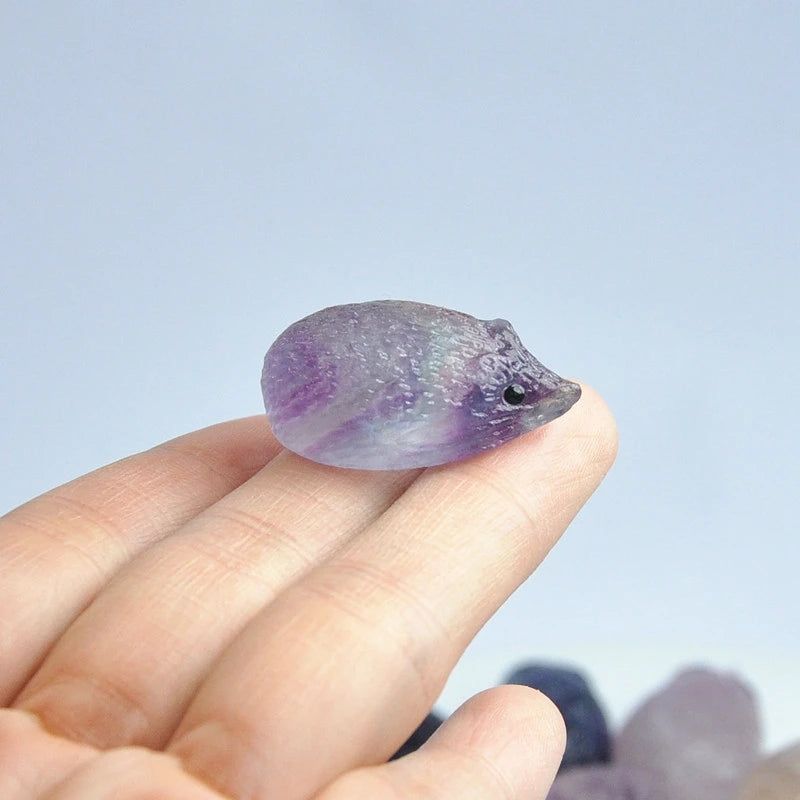 Fluorite Stone Hedgehog Reiki Crystal Craft Healing Home Decoration