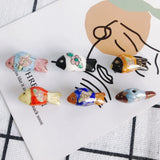 Colorful Plum Blossom Small Fish Beaded Ceramic Clay Pottery Pendant