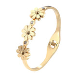 Crystal & 3 Chrysanthemum Bracelet Stainless Steel Bangle