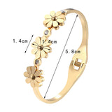 Crystal & 3 Chrysanthemum Bracelet Stainless Steel Bangle