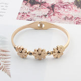 Crystal & 3 Chrysanthemum Bracelet Stainless Steel Bangle