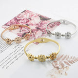 Crystal & 3 Chrysanthemum Bracelet Stainless Steel Bangle