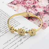 Crystal & 3 Chrysanthemum Bracelet Stainless Steel Bangle