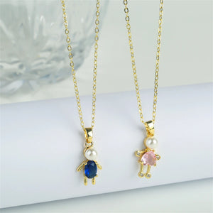 Crystal Boy Girl Necklace Pendant Copper Plated Water Drop Pearl