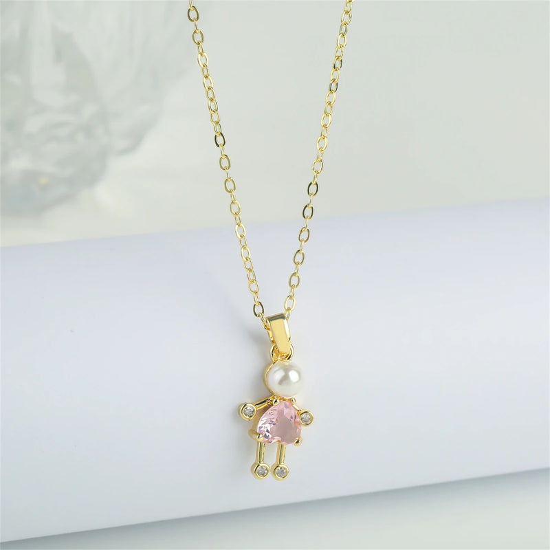 Crystal Boy Girl Necklace Pendant Copper Plated Water Drop Pearl