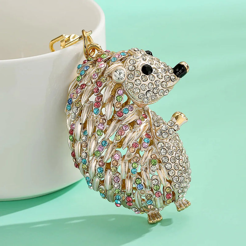 Crystal Hedgehog Key Ring Charm Rhinestone Keychain Animal Gift Jewelry Accessor