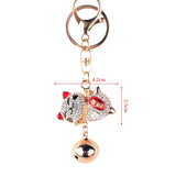 Lucky Cat Rhinestone Keychain Women's Bag Pendant Bell Key Ring