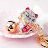 Lucky Cat Rhinestone Keychain Women's Bag Pendant Bell Key Ring