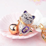 Lucky Cat Rhinestone Keychain Women's Bag Pendant Bell Key Ring
