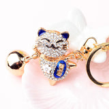 Lucky Cat Rhinestone Keychain Women's Bag Pendant Bell Key Ring