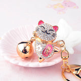 Lucky Cat Rhinestone Keychain Women's Bag Pendant Bell Key Ring