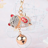 Lucky Cat Rhinestone Keychain Women's Bag Pendant Bell Key Ring