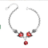 Crystal Red Fox Ball Coin Pendant Bracelet Lady Birthday Gift Retro