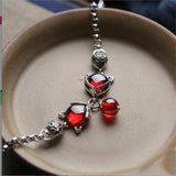 Crystal Red Fox Ball Coin Pendant Bracelet Lady Birthday Gift Retro