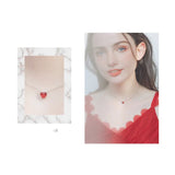 Crystal Red Heart Pendant Choker Necklace Silver 925 Clavicle Necklaces Female