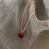 Crystal Red Heart Pendant Choker Necklace Silver 925 Clavicle Necklaces Female