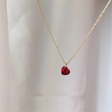 Crystal Red Heart Pendant Choker Necklace Silver 925 Clavicle Necklaces Female