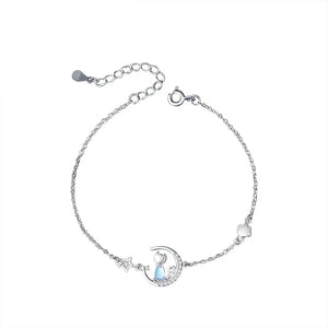 Crystal Water Droplet Cat Bracelet Silver 925 Moon Star Bracelet