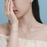 Crystal Water Droplet Cat Bracelet Silver 925 Moon Star Bracelet