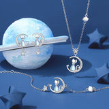 Crystal Water Droplet Cat Bracelet Silver 925 Moon Star Bracelet