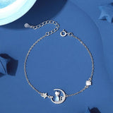 Crystal Water Droplet Cat Bracelet Silver 925 Moon Star Bracelet
