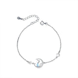 Crystal Water Droplet Cat Bracelet Silver 925 Moon Star Bracelet