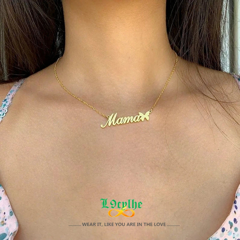 Personalized Butterfly Name Pendant Necklace Stainless Steel Choker 