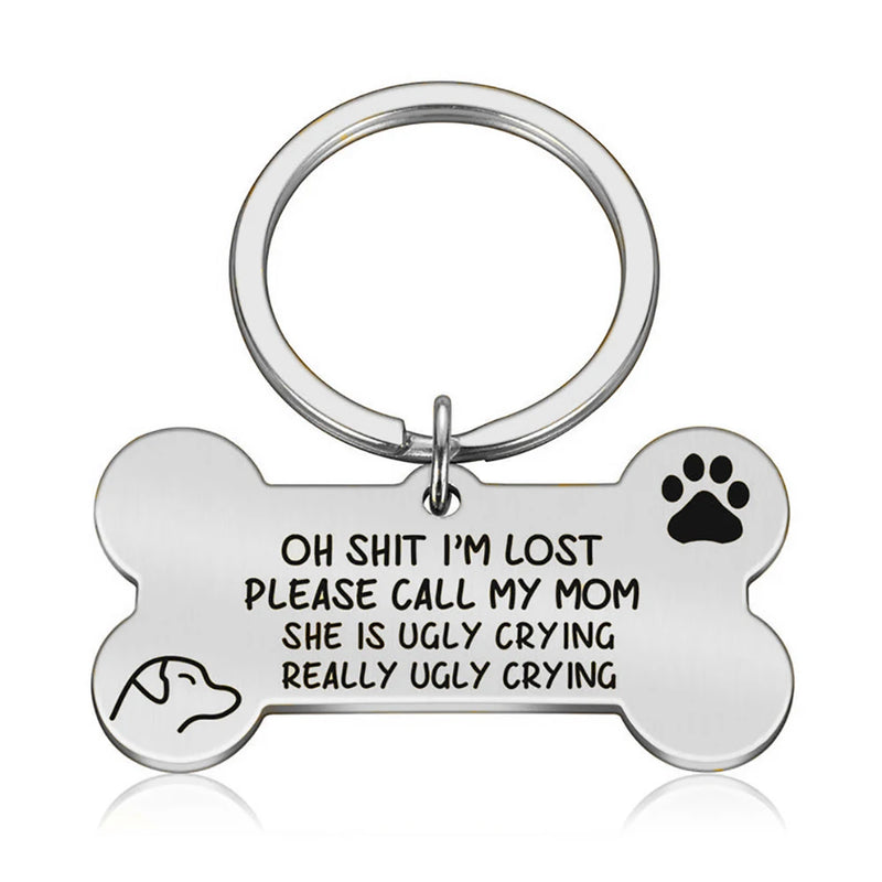 Personalized Pet Dog Name Tag Keychain Stainless Steel Collar Anti-lost Gift