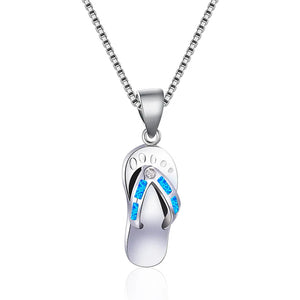 Small Flip Flop Necklace Fire Opal Pendant 925 Sterling Silver