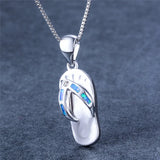 Small Flip Flop Necklace Fire Opal Pendant 925 Sterling Silver