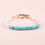 Tube Beads Turquoise Agate Quartz Bracelet Freshwater Pearl Cuff