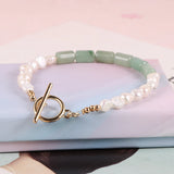 Tube Beads Turquoise Agate Quartz Bracelet Freshwater Pearl Cuff