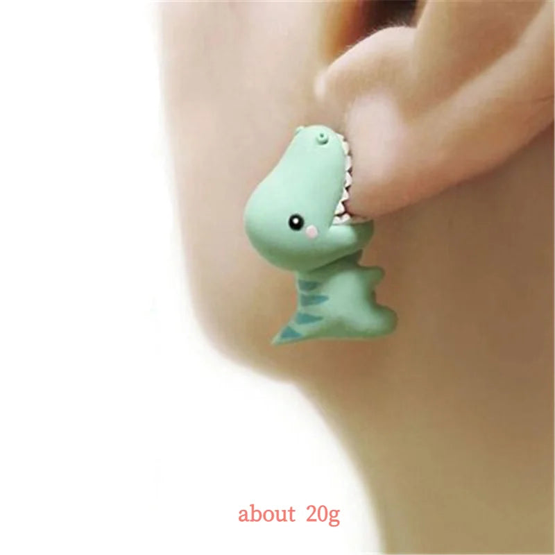 Dinosaur Dog Cat Fox Ear Stud Earring Cartoon Clay Animal Bite Teenager Gift