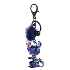 Dog And Butterfly Keychain Fur Ball Pompon Animal Key Chain Ring Accessories
