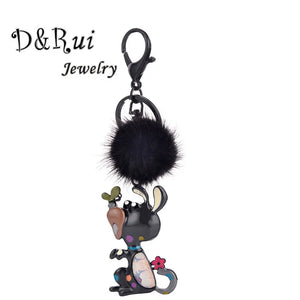 Dog And Butterfly Keychain Fur Ball Pompon Animal Key Chain Ring Accessories
