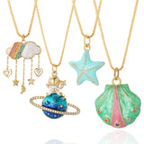Dog Star Shell Heart Necklace for Women Long Stainless Steel Chains Pendant