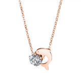 Dolphin CZ Rose Pendant Necklace Stainless Steel Chain Jewelry