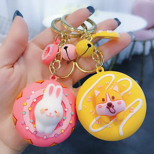 Donut Puppy Cartoon Animal Doll Key Chain Sweet Pet Cat Frog Key Chain