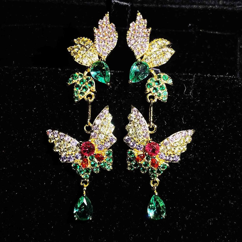 Colorful Zircon Water Drop Earrings Silver