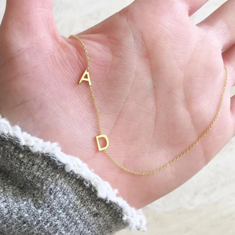 Double Letters Necklace Stainless Steel Personalized Initials Chain Friendship