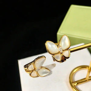 Butterfly CZ Shell Earrings Micro Mosaic Ear Clip Jewelry