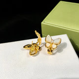 Butterfly CZ Shell Earrings Micro Mosaic Ear Clip Jewelry