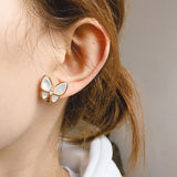 Butterfly CZ Shell Earrings Micro Mosaic Ear Clip Jewelry